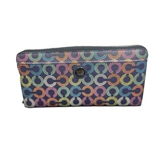 Coach Multicolor Signature Zip-Around Wallet with Pink Interior 👜